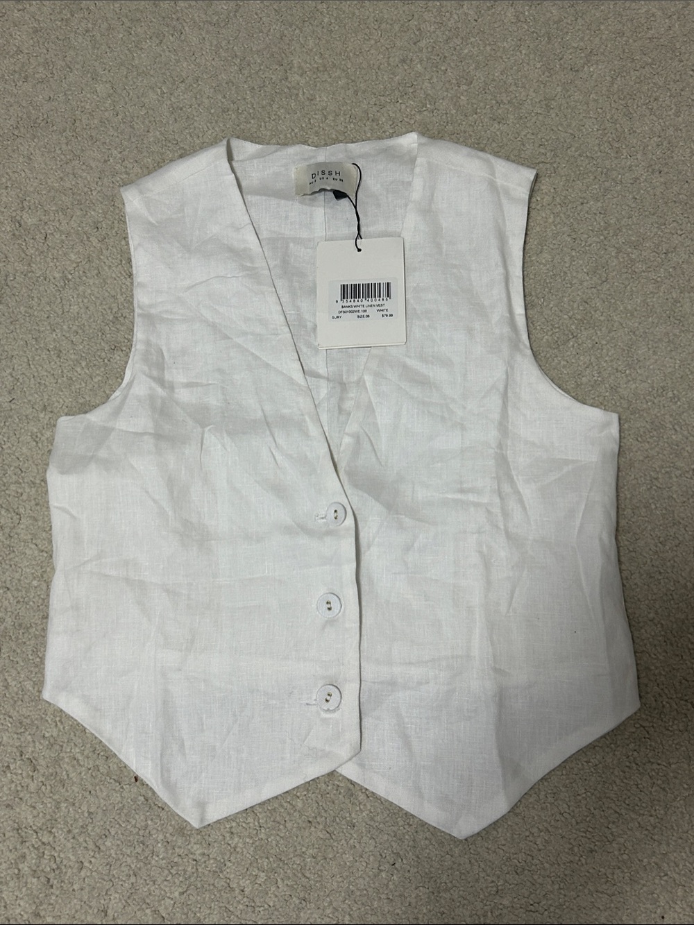 DISSH Linen White Button Front Vest